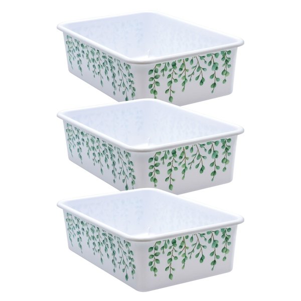 Teacher Created Resources Storage Bin, Plastic, White/Eucalyptus Green, 3 PK 20421